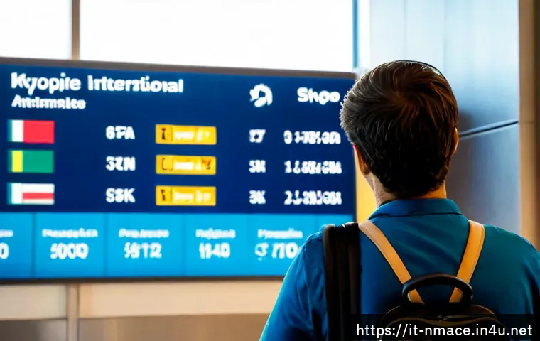 북마케도니아에서 유럽 다른 나라로 이동하기 - Photorealistic travel scene at Skopje International Airport, an Italian couple with carry-on luggage...